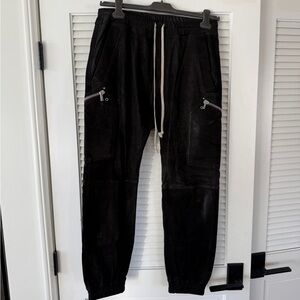Rick Owens Black Leather Pants with Zip Detail